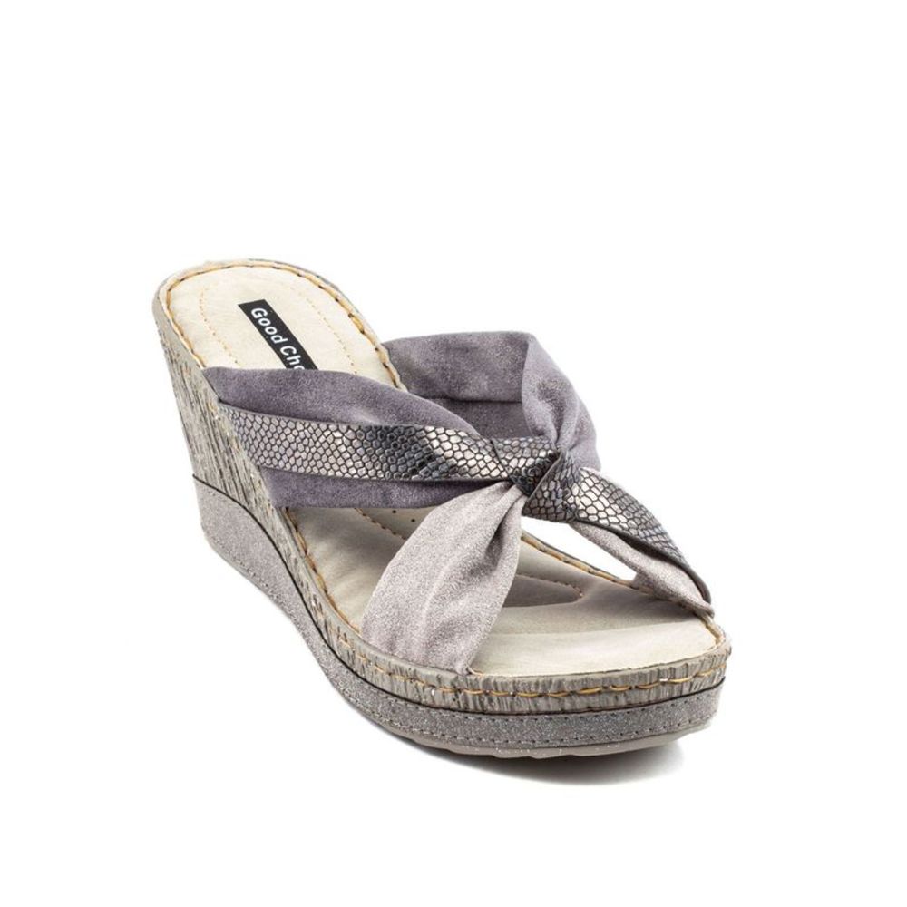 GOOD CHOICE Womens Gray Snake Print 1" Platform Adora Wedge Sandals 7.5 M